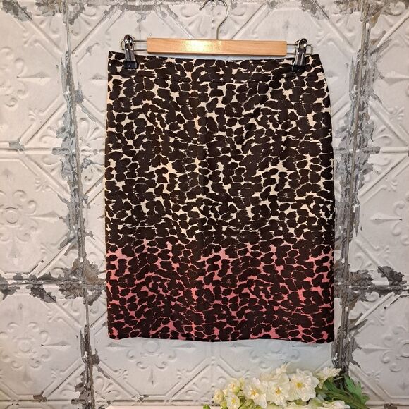 J.CREW MULTI COLOR LEOPARD DESIGN PENCIL LINEN SKIRT SZ 4 - Picture 11 of 11